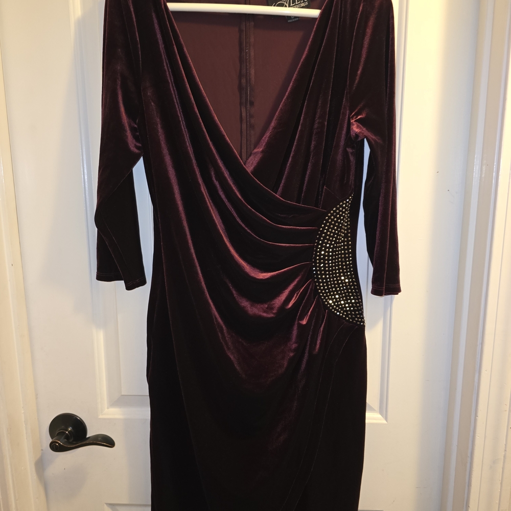 Alex Evenings Deep Purple Velvet Dress with Gold Accents